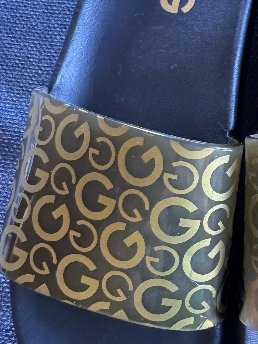 GBG Los Angeles Black Slide Sandals with Embossed Logo